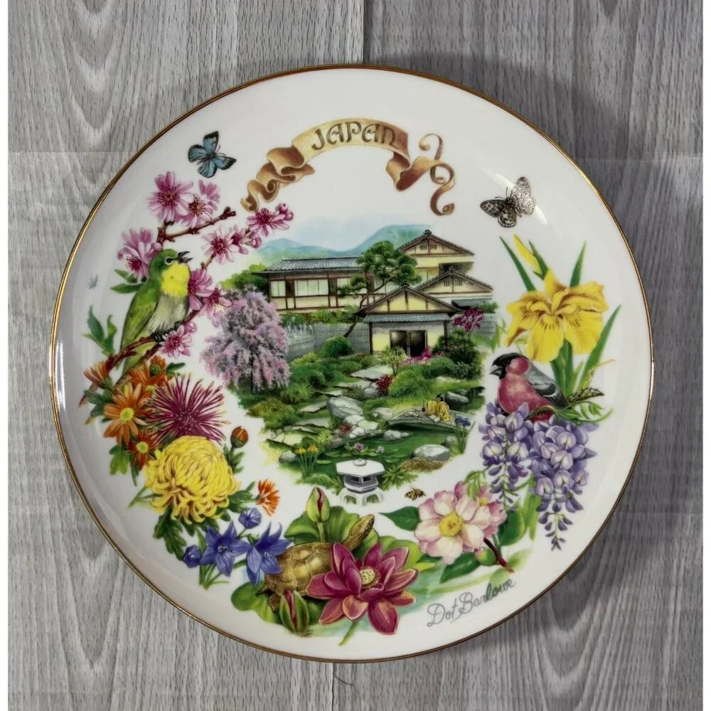 RECO 1988 By Dot Barlowe Plate Gardens flowers floral set x 7 made in USA